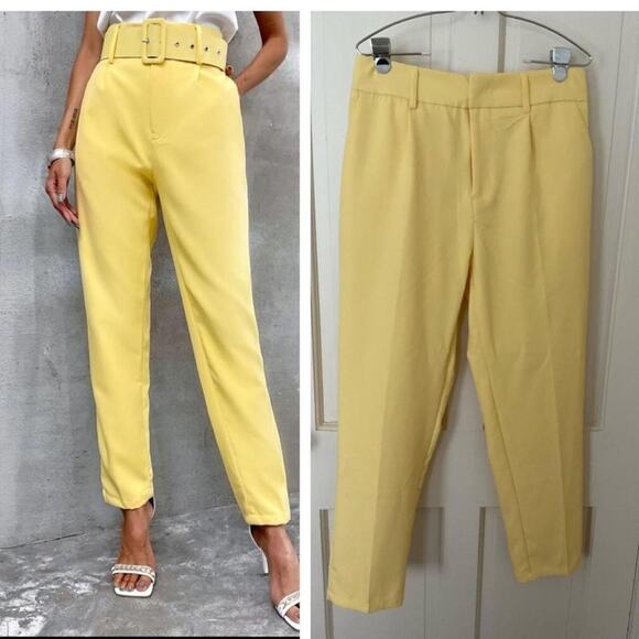 Shein yellow belted pants size large - Picture 1 of 4